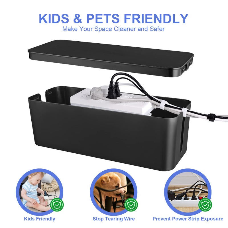 Chouky Cable Organizer Box Set of Three, Power Cover Cord Holder Surge Protector for Desk (Black) - Image 5